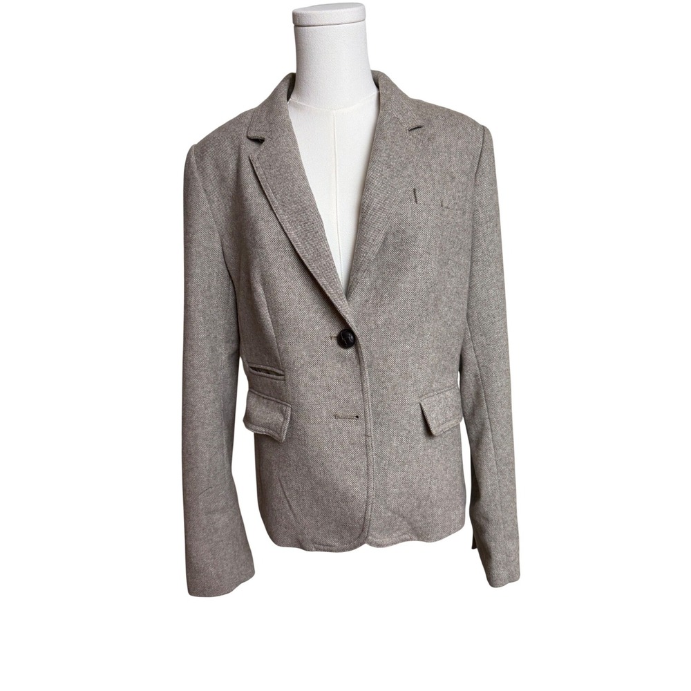 Banana Republic Womens 12 Tan Herringbone Wool Blend Two Button Blazer Jacket